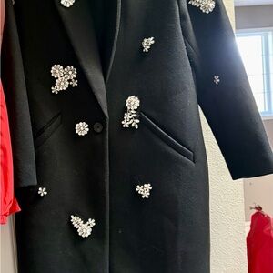 Chic, Elegant Women's Crystal Embellished  Black Wool Coat REDUCED !